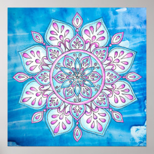 Blue Rosa Lila Enchanted Watercolor Mandala Poster