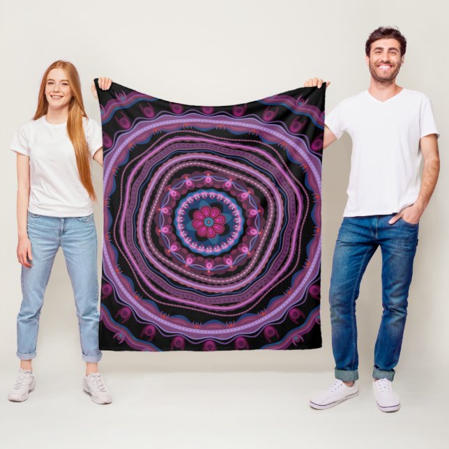 Blue Rosa Lilac Mandala Fleecefilt (På plats)