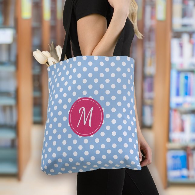Blue Rosa Monogram Polka dots Tygkasse (Skapare uppladdad)