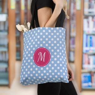 Blue Rosa Monogram Polka dots Tygkasse
