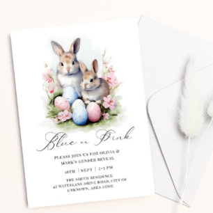 Blue Rosa Påskägg Bunny Rabbit Gender Reveal Inbjudningar
