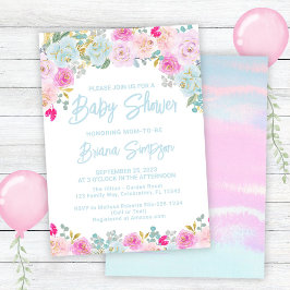 Blue Rosa Peach Lila Baby Shower Inbjudningar