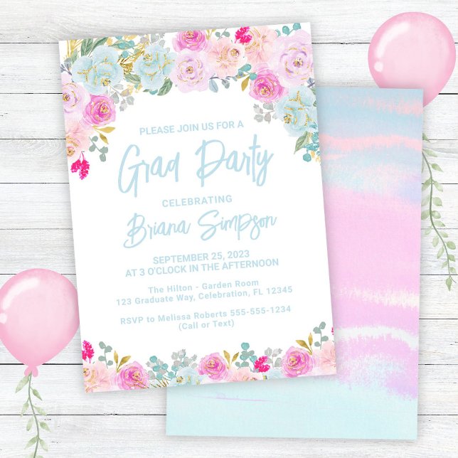 Blue Rosa Peach Lila Studenten Grad Party Inbjudningar (Skapare uppladdad)