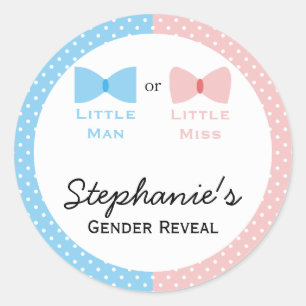 Blue, Rosa Polka Dot Gender Reveal Bow and Bow Tie Runt Klistermärke