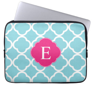 Blue Rosa Quatrefoil Monogram Laptop Sleeve