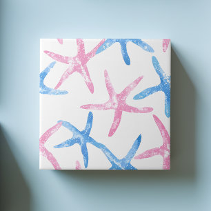 Blue Rosa Starfish Modern Coastal Seaside Mönster Kakelplatta