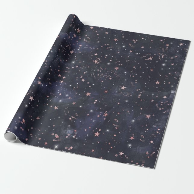 Blue & Rosa Starry Night Himlar Celestial Baby Sho Presentpapper (Utrullad)