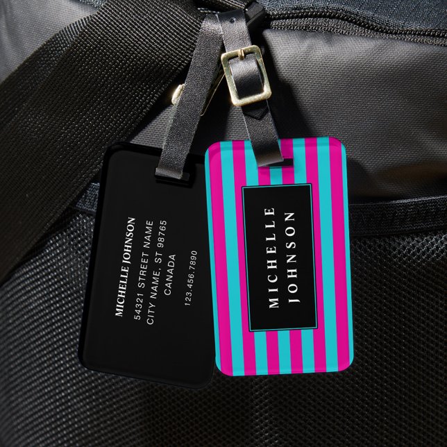 Blue Rosa Stripe Luggage Tag Bagagebricka (Skapare uppladdad)