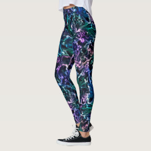 Blue Rosa Teal Cosmic Abstrakt Glow Fluid Nebula Leggings