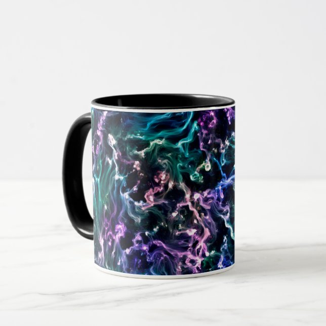 Blue Rosa Teal Cosmic Abstrakt Glow Fluid Nebula Mugg (Framsida vänster)