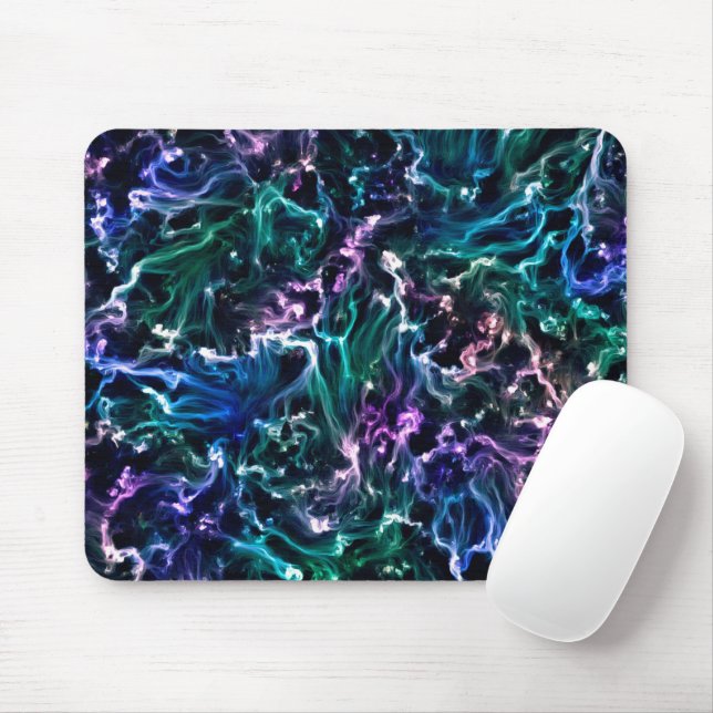 Blue Rosa Teal Cosmic Abstrakt Glow Fluid Nebula Musmatta (Med mus)