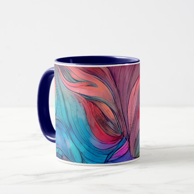 Blue Rosa Teal Lilac Watercolor Bläck Abstraction Mugg (Framsida vänster)