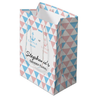 Blue, Rosa Triangles Gender Reveal Nautical Anchor
