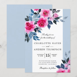 Blue Rosa Watercolor Botanical Bröllop Inbjudningar