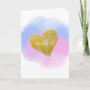 Blue Rosa Watercolor Guld Heart Mor Morsa Kort