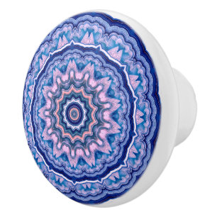 Blue Rosa White Agate Boho Mandala Knopp