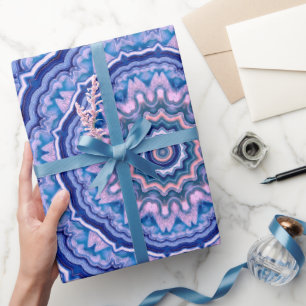 Blue Rosa White Agate Boho Mandala Mönster Presentpapper