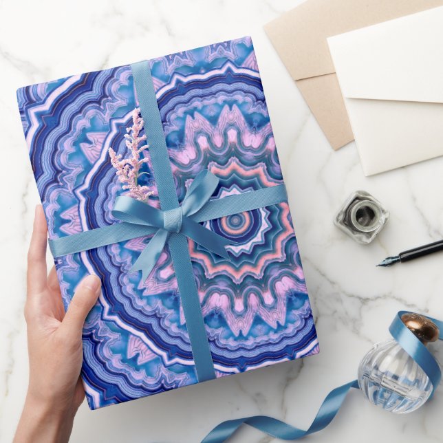 Blue Rosa White Agate Boho Mandala Mönster Presentpapper (Gifting)