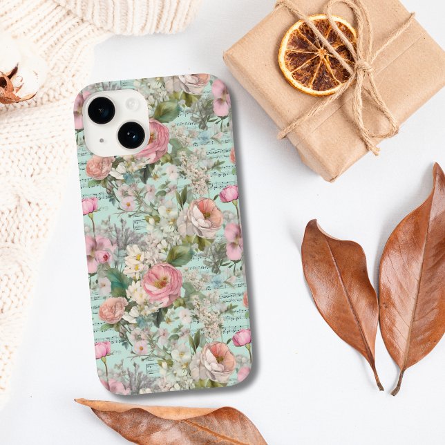 Blue Rosa White Blommigt Shabby chic Victorian (Blue Pink White Floral Shabby Chic Vintage Antique iPhone case)