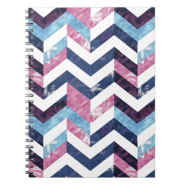 Blue Rosa White Marble Chevron Anteckningsbok