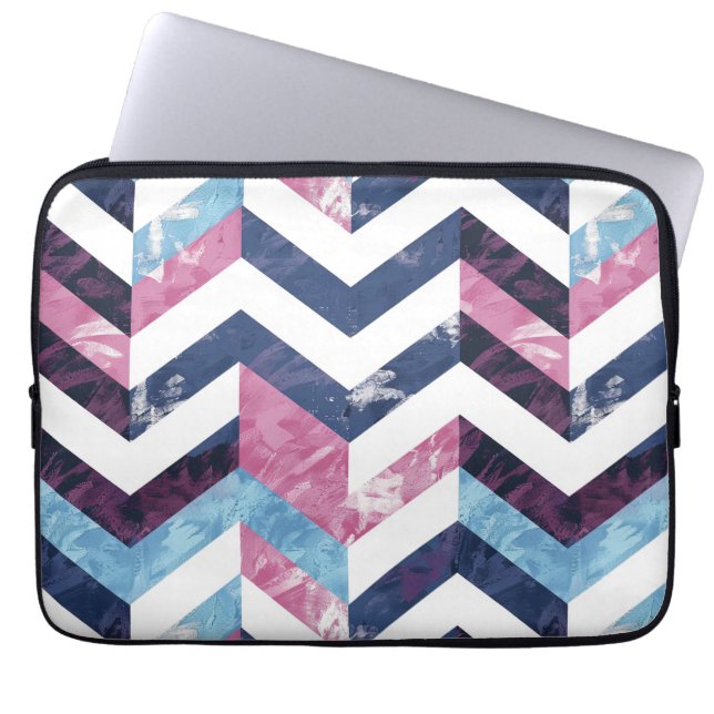 Blue Rosa White Marble Chevron Laptop Fodral (Framsidan)