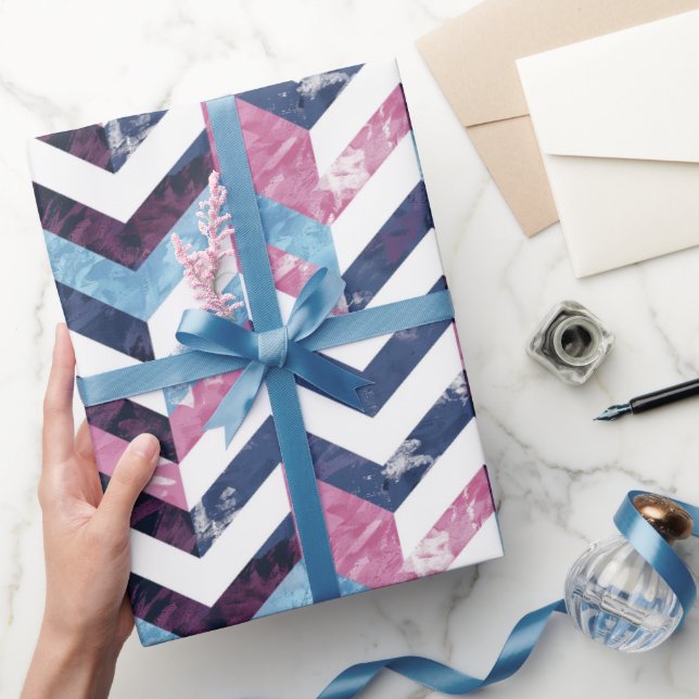 Blue Rosa White Marble Chevron Presentpapper (Gifting)