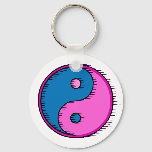 Blue Rosa Windblown Yin Yang Nyckelring (Framsida)