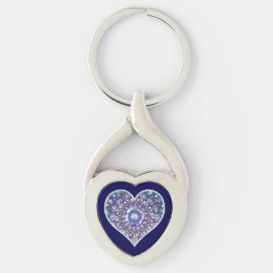 Blue Rosace Twisted Heart Silverfärgad Nyckelring