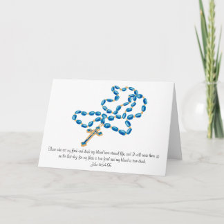 Blue Rosary First Heliga Communion Card-John 6:54, Kort