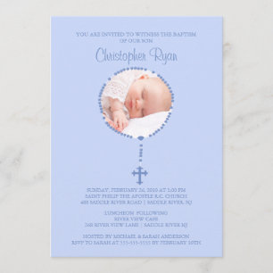 BLUE Rosary Kor Photo Baptism Inledning BOKFÖRING Inbjudningar