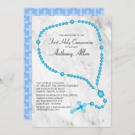 Blue Rosary Pärlor First Heliga Communion Inbjudningar