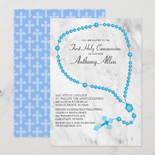 Blue Rosary Pärlor First Heliga Communion Inbjudningar