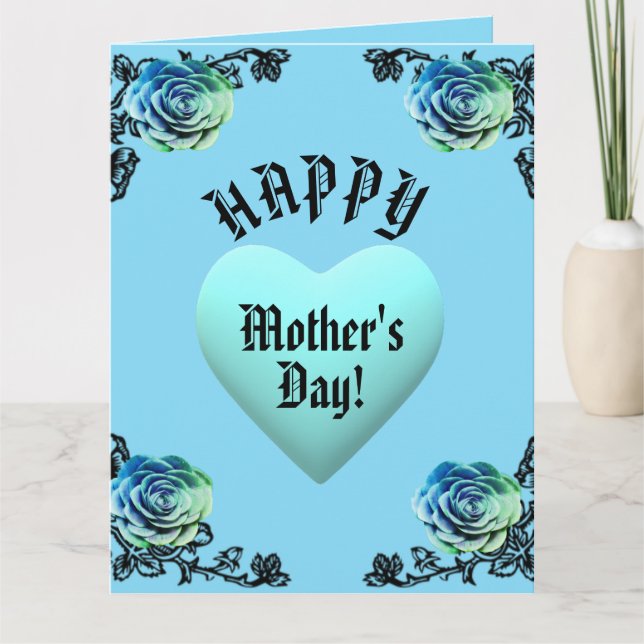 Blue Rose and Heart Lace Mother's Day  Kort (Framsida)