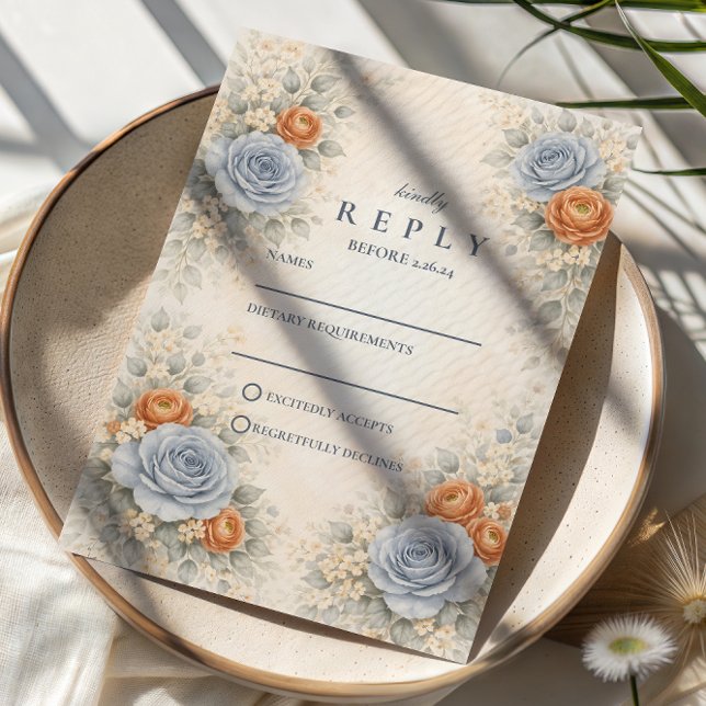 Blue Rose Botanical Wedding OSA Kort (Skapare uppladdad)