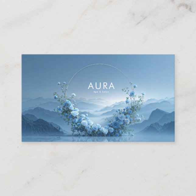 Blue Rose Floral Arch Misty Mountain Lake Visitkort (Framsida)