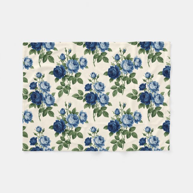 Blue Rose Floral Pattern Fleecefilt (Framsidan (Horisontell))
