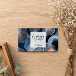 Blue Rose Gold Monogram Modern Business Card Visitkort
