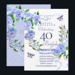 Blue Rose Ribbon 40th  Birthday Invitation Inbjudningar<br><div class="desc">Lovely and elegant rose with butterfly.  You can changes the texts to your choice.
Suitabe for 40th,  50 th,  60th,  70th etc.</div>