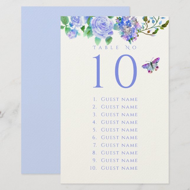 Blue Rose Ribbon Monogram Wedding Guest List Brevpapper (Fram/baksida)