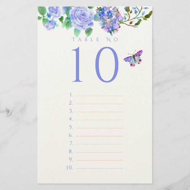 Blue Rose Ribbon Monogram Wedding Guest List Stati Brevpapper (Framsida)
