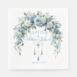 Blue Rose & Silver Cross Baptism Napkins Pappersservett
