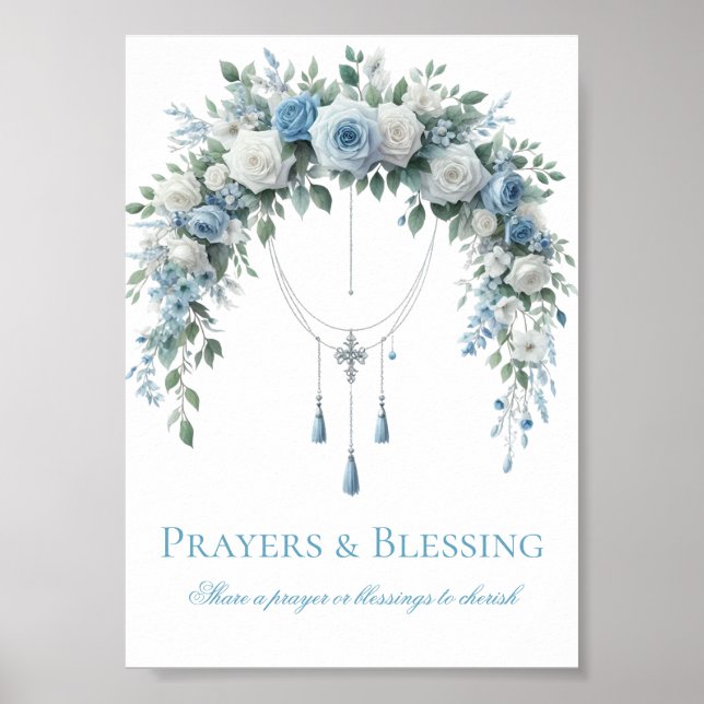 Blue Rose & Silver Cross Baptism Prayers Poster (Framsidan)