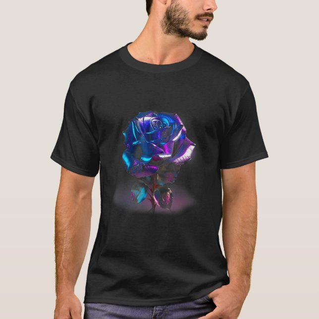 Blue Rose with Pink Flower T Shirt (Framsida)