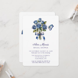 Blue Roses Butterfly Silver Bridal Shower Inbjudningar