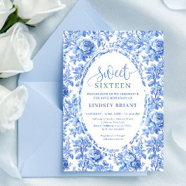 Blue Roses Chic Digital Sweet 16 Invitation Inbjudningar