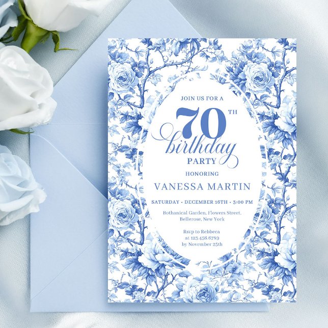 Blue Roses Classic 70th Birthday Invitation Inbjudningar (Blue Roses Classic 70th Birthday Invitation)