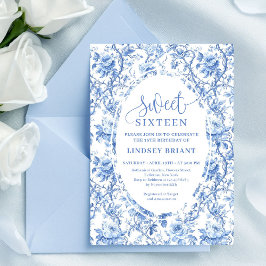 Blue Roses Digital Floral 16th Birthday Invitation Inbjudningar