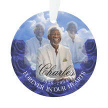 Blue Roses SKy Christmas Memorial Tree Ornament