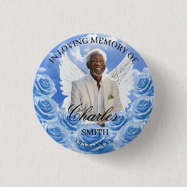 Blue Roses Sky Funeral Memorial Button Angel Wings Knapp