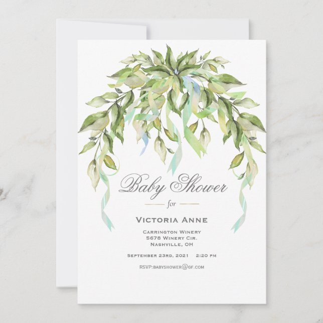 Blue Rosett band Greenery Elegant Baby Shower Inbjudningar (Framsida)
